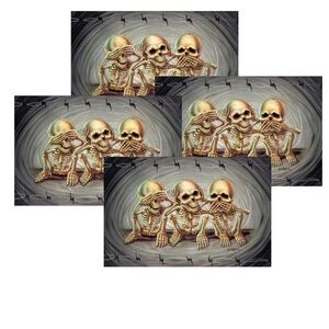"Set of canvas cotton table mats. 'see no evil, hear no evil, speak no evil'.